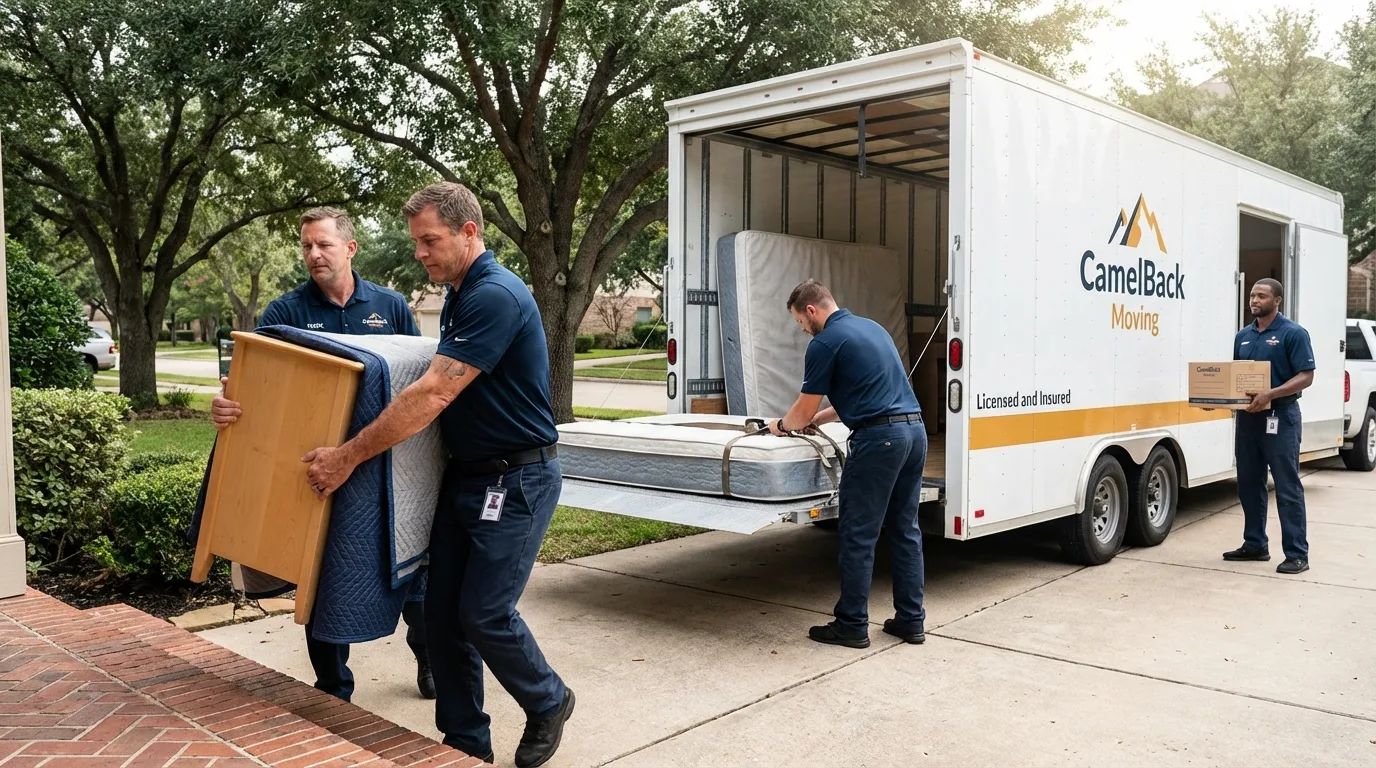 Crew loading residential truck for cross-state move from Mills River, NC