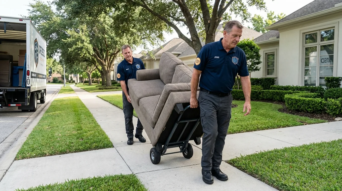Local residential moving crew loading furniture in Mills River, NC