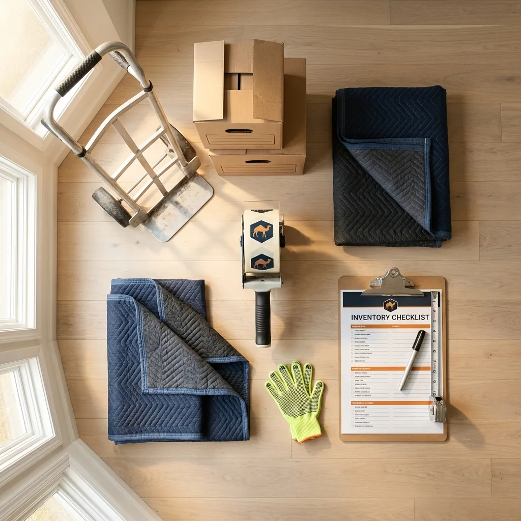Professional moving supplies and packing materials layout for Mills River residential relocations